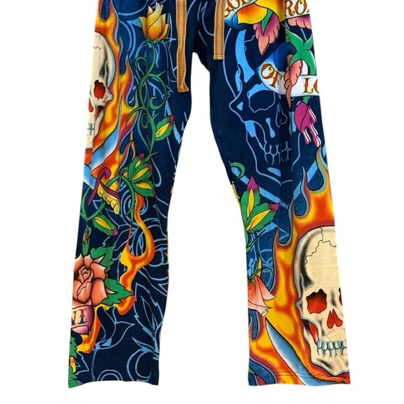 Ed Hardy Golden Rose of Love Track Lounge Pants Navy Embroidered HTF Size M NWOT - Picture 7 of 13